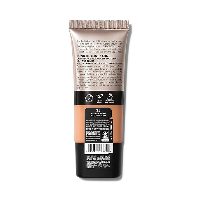 e.l.f. Soft Glam Foundation, Medium Coverage, Long-Lasting & Buildable Foundation For A Smooth, Satin Finish, Vegan & Cruelty-Free, 35 Medium Cool