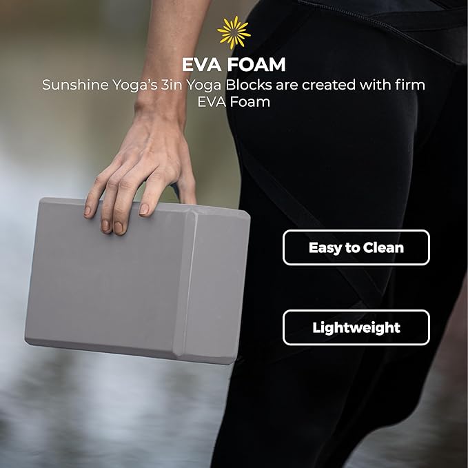 Sunshine Yoga 3" Yoga Block, 10 Pack Bulk EVA Foam Yoga Blocks, Firm and Supportive Yoga Brick, Balance Foam for Stretching, Pilates, and Workout, 3" x 6" x 9"