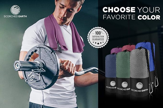 ScorchedEarth Microfiber Travel & Sports Towel Set - Quick Dry, Super Absorbent, Compact, Lightweight - for Camping, Backpacking, Hiking, Beach, Yoga, Swimming - Includes 2 Sizes + Carrying Bag & Clip