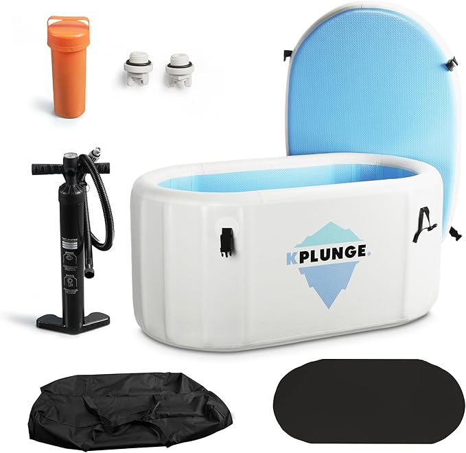Kodiak 59" 1-Person Inflatable Cold Plunge Ice Bath Tub or Hot Tub with PVC Insulated Lid, Hand Pump, Repair Kit, 110-Gallon Capacity β Chiller Compatible Indoor/Outdoor Tub β Gray