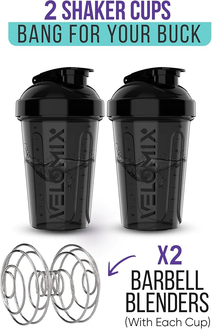 '-2 Pack- 20 oz Bottles for Protein Mixes - 2x Wire Whisk | Leak Proof Shaker Cups for Protein Shakes and Pre Workout | Protein Shaker Bottle Pack | Protein Mixer Cup (Black Set)