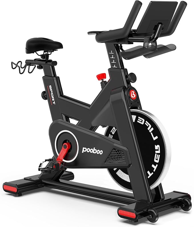 Exercise Bike, Stationary Bike for Home Cardio with Comfortable Seat Cushion, Adjustable Seat Handle, iPad Holder & 350 lbs Weight Capacity