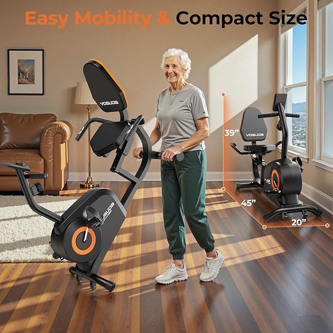 YOSUDA Recumbent Exercise Bike for Home,Magnetic Staionary Bike for Seniors/Adults with Adjustable Seat, 350LB Capacity, 16-level Resistance, LCD Monitor & Pulse Sensors