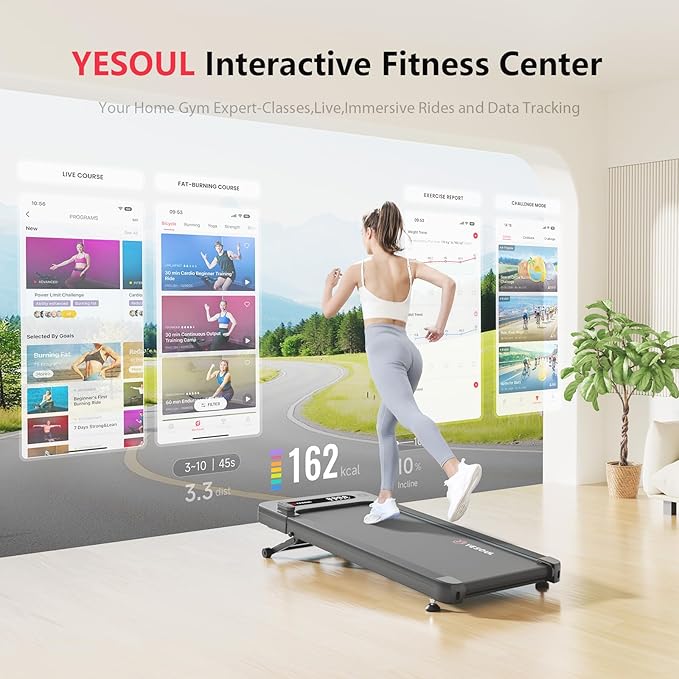 Yesoul Walking Pad Treadmill with 10% Auto Incline, Under Desk Treadmill for Home Walking, Hiking & Running, 300lbs Capacity, Smart App Scenic Routes & Live Classes, Remote & LED Display