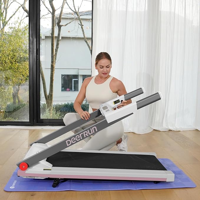 DeerRun Treadmills for Home with Incline and Handles, 3.5 HP Foldable Treadmill 350 LBS Weight Capacity for Small Spaces, Folding Running Machine with Smart APP