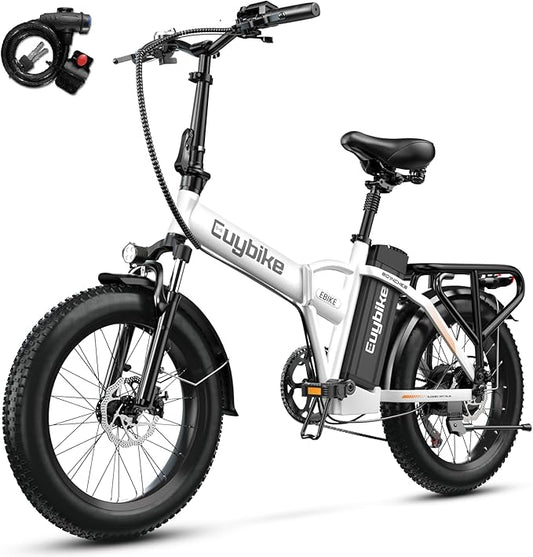 1000W Folding Electric Bike, 48V 20AH Large Removable Battery E Bike, 30+MPH, 80 Miles Max Range, 20" Fat Tire Electric Bike for Adults, Adult Electric Bicycles for Commute Beach Snow