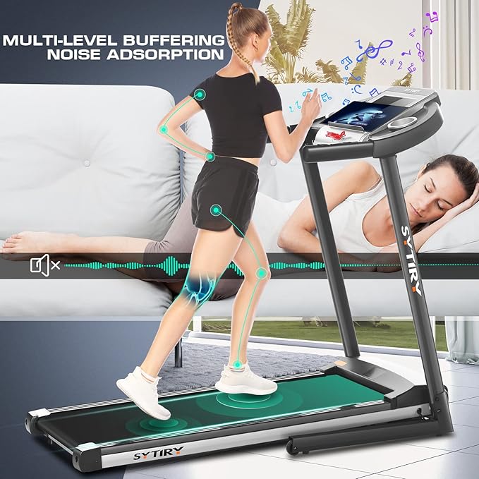 SYTIRY Treadmills for Home with TV Screen and WiFi,Smart Foldable Treadmill Machine,3D Virtual Sports Scene,HiFi Speakers,Popular APP for Social Networking,Video,and Search,Walking Treadmill