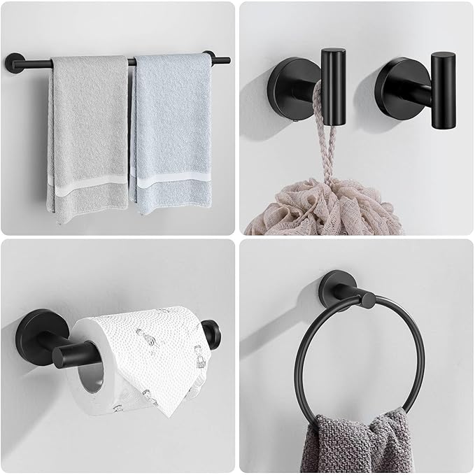 10-Piece Towel Bar Set Matte Black Bathroom Hardware 23.6 in