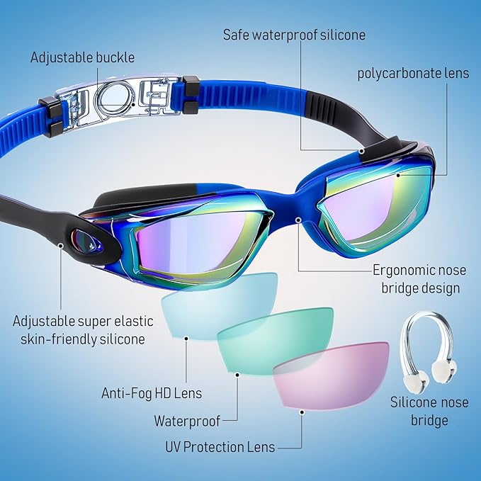 Konohan 10 Pack Swim Goggles Bulk for Kids adult Pool Goggles Anti Fog Silicone No Leak Swimming Glasses for Men Women Youth