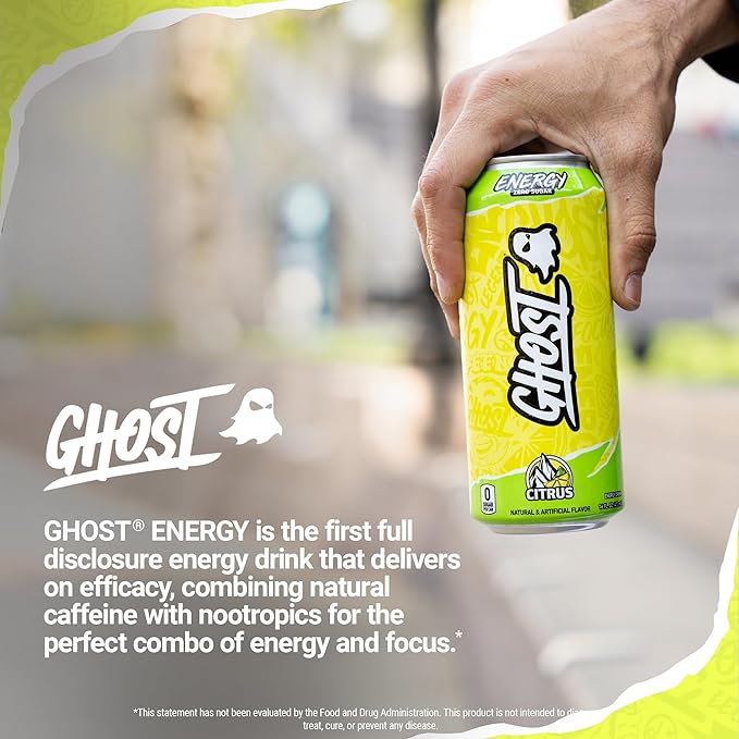 GHOST Energy Drink - 12-Pack, Citrus, 16oz Cans - Energy & Focus & No Artificial Colors - 200mg of Natural Caffeine, L-Carnitine & Taurine - Gluten-Free & Vegan
