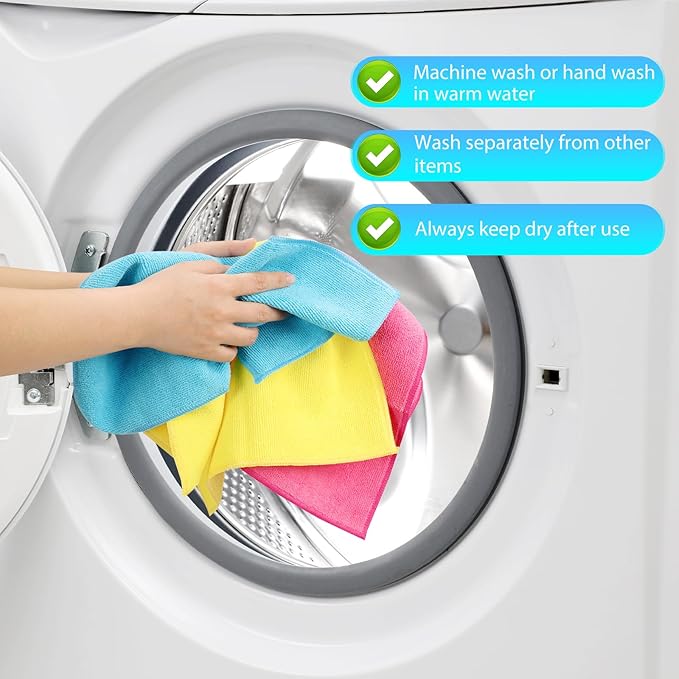 Microfiber Cleaning Cloth, Pack of 15, Lint Free, Absorbent, Streak Free, Non-Abrasive, Reusable and Washable,Cleaning Towels with 5 Color Assorted,11.5"X11.5"(Green/Blue/Yellow/Pink/Grey)