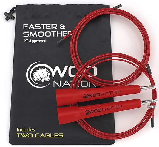 WOD Nation Adjustable Speed Jump Rope For Men, Women & Children - Blazing Fast Fitness Skipping Rope Perfect for Boxing, MMA, Endurance