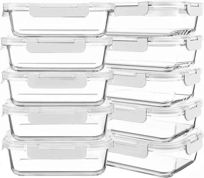 10 Packs 30 oz Glass Meal Prep Containers,Glass Food Storage Containers with Lids,Airtight Glass Lunch Bento Boxes,Microwave, Oven, Freezer and Dishwasher,White