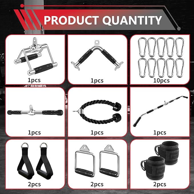 LAT Bar Cable Attachment with Rubber Handgrips, Deluxe Heavy Duty Solid Curl Bar Revolving Hanger Home Gym Cable Attachments