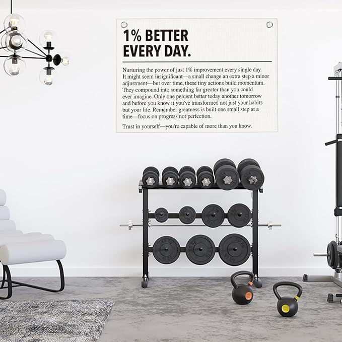 1% Better Every Day Gym Motivational Wall Art Banner Dorm Posters Gifts for Guys Men Women Gym Flag Decor for Home Gym Bedroom Workout Room 30x20 Inchs