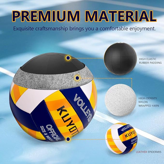 KUYOTQ Official Size 5 in&Outdoor Beach Volleyball,3MM Thickened Surface Soft Leather Youth Womens Mens Volleyball for Game Gym Training(Deflated)