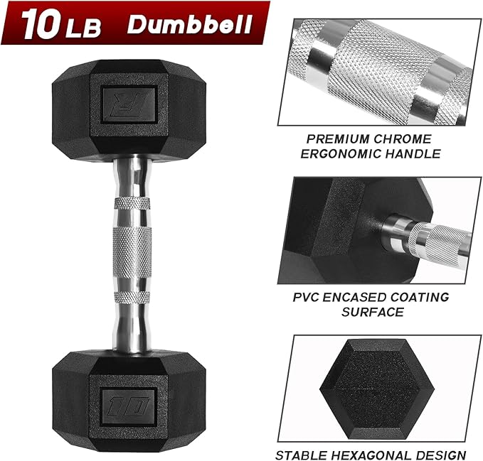 RitFit 5-650 LBS PVC Encased Hex Dumbbell Sets with Optional Rack for Home Gym, Hand weight with Chrome Handle for Strength Training, Workouts