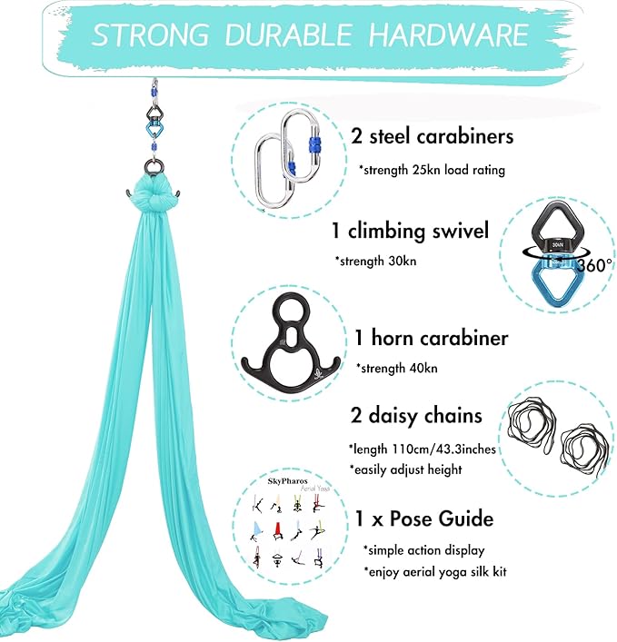 Aerial Silks Yoga Swing Set - 9/11 Yards Aerial Yoga Hammock Kit Anti-Gravity Flying for Fitness, Low/Non Stretch Nylon Tricot Fabric Hardware Included for Dance