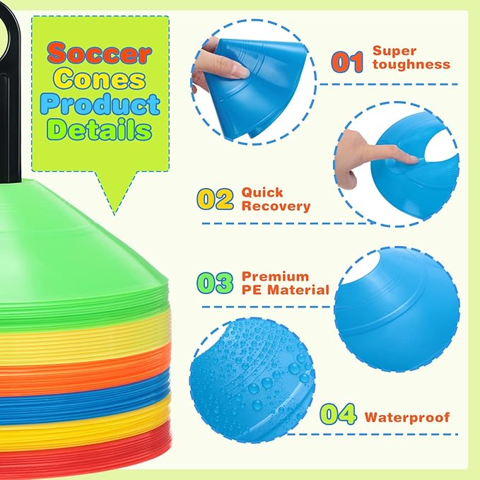 120 Pack Disc Cones Sports Soccer Cones Drills 2 Carry 2 Holders