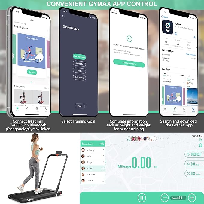 Goplus 2 in 1 Folding Treadmill, 2.25HP Under Desk Electric Superfit Treadmill, Installation-Free with APP Control, Remote Control, Bluetooth Speaker, LED Display, Walking for Home