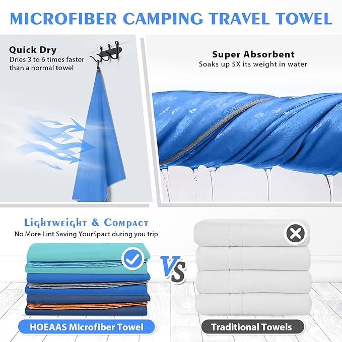 HOEAAS 2 Pack Microfiber Camping Towels