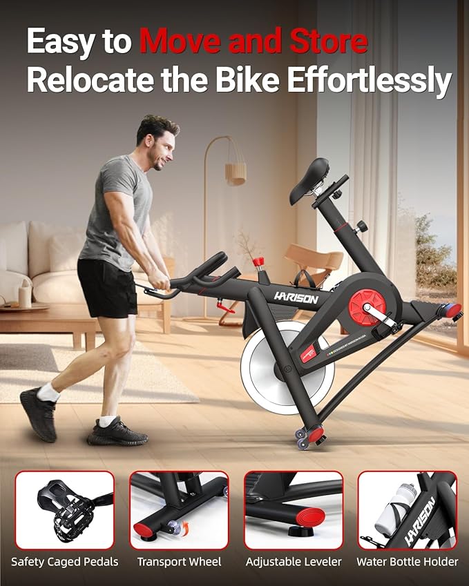 HARISON Semi-Commercial Exercise Bike 400 lbs Capacity, Magnetic Stationary Bikes for Home Gym with Bluetooth & Tablet Holder & Comfortable Seat Cushion