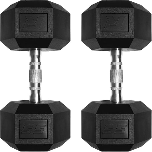 RitFit 5-650 LBS PVC Encased Hex Dumbbell Sets with Optional Rack for Home Gym, Hand weight with Chrome Handle for Strength Training, Workouts