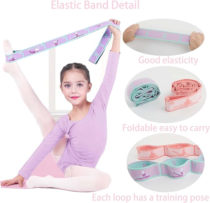 2pcs Stretch Strap for Kids,Elastic Yoga Stretching Strap with Loops, Multi-Loop Adjustable Exercise Stretching Bands,Stretching Resistance Ballet Bands for Dance, Latin, Gymnastics Exercis -8Loops