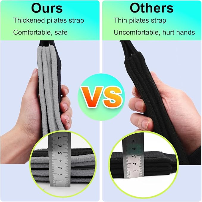 1 Pair Enhanced Pilates Double Loop Straps for Reformer, Thickened D-Ring Handle Straps, Yoga Exercise Accessories in 2 Lengths and Multicolor for Home Gym Workout