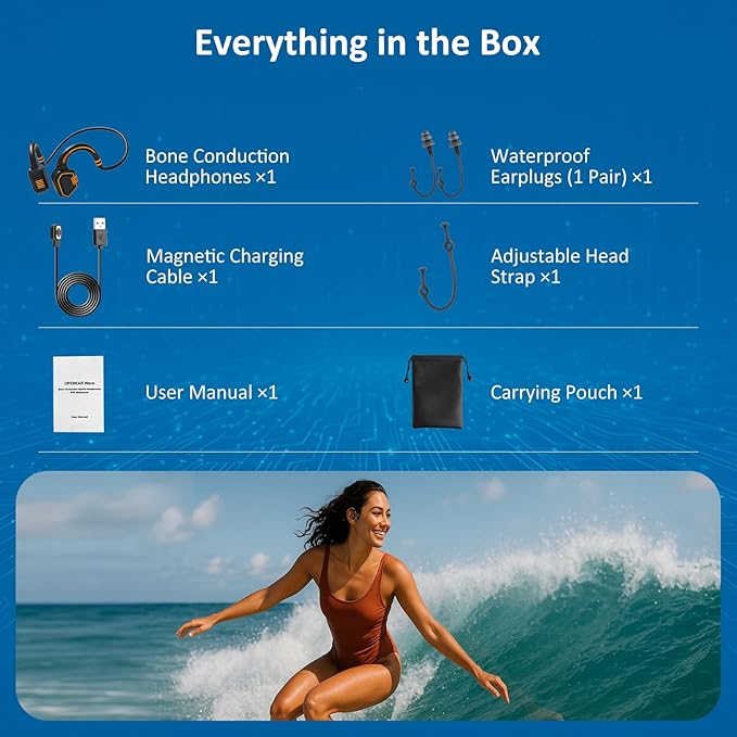 Bone Conduction Swimming Headphones – IP68 Waterproof Open-Ear Bluetooth 5.3 with 32GB MP3 Player, Underwater Swim Headset for Pool Training, Orange