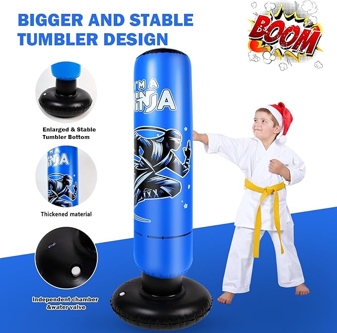 Larger Inflatable Punching Bag for Kids with Boxing Gloves,Tall 66 Inch Ninja Kids Inflatable Boxing Bag,Gifts for Boys & Girls Age 5-12 for Taekwondo,MMA and Practicing Karate