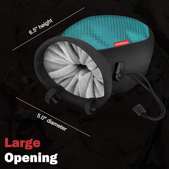 MoKo Rock Climbing Chalk Bag, Bouldering Chalk Pot Bucket with Adjustable Belt & Carabiner Drawstring Climbing Gear