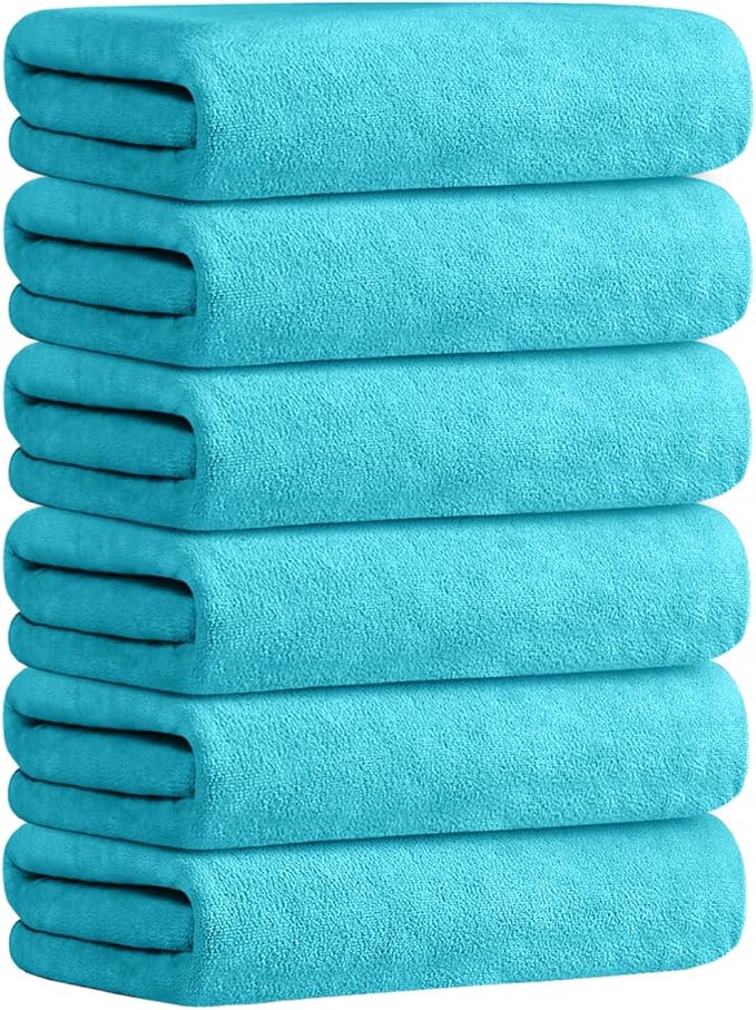 JML Microfiber Bath Towels, Bath Towel Set (6 Pack, 27" x 55") - Extra Absorbent and Fast Drying,Multipurpose Microfiber Towel for Bath, Beach, Pool, Sports, Yoga - Sky Blue