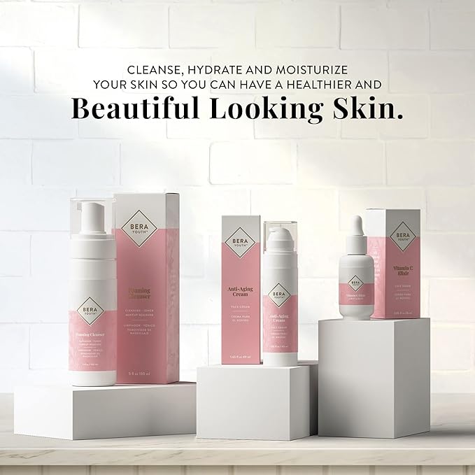 L'eudine Face Care System: Foaming Facial Cleanser, Anti-Aging Cream & Vitamin C Serum - 3 Product Bundle to Reduce Wrinkles, Hydrate & Tone Skin, 100% Natural Ingredients