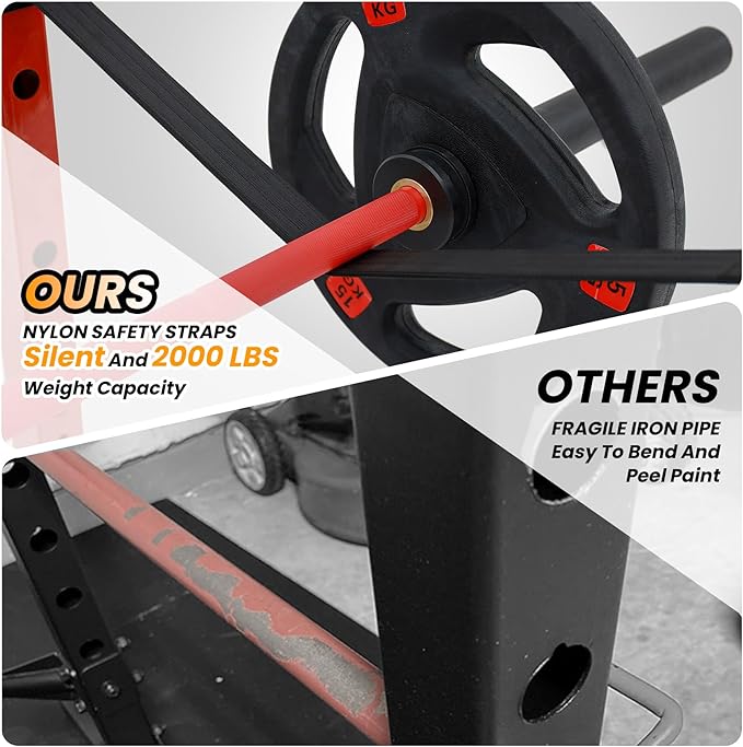 GaveeLife Power Cage, 2000 LBS Power Rack with Cable Cross-Over System, Multi-Functional Strength Training Squat Rack with LAT Pull Down System, Home Gym Equipment with Training Attachment, Red