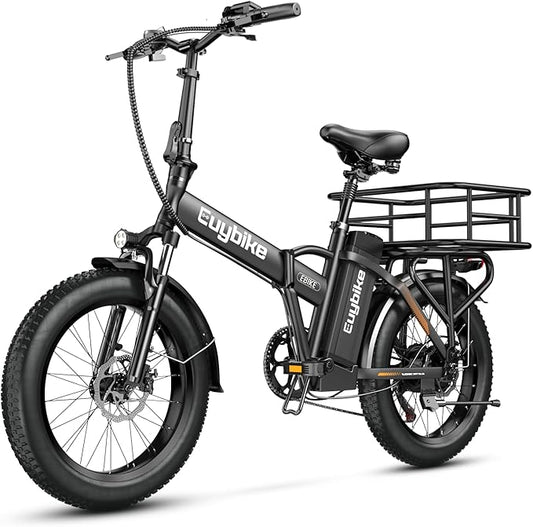 1000W Folding Electric Bike, 48V 20AH Large Removable Battery E Bike, 30+MPH, 80 Miles Max Range, 20" Fat Tire Electric Bike for Adults, Adult Electric Bicycles for Commute Beach Snow