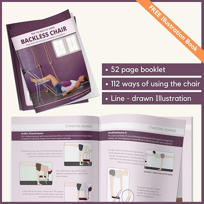 California Wellness Backless Yoga Chair with Yoga Book | Portable Folding Chair | Iyengar Yoga Chair | Flexibility & Strength Training Tool | Yoga Chairs for Adults | Supports Balance Handstand