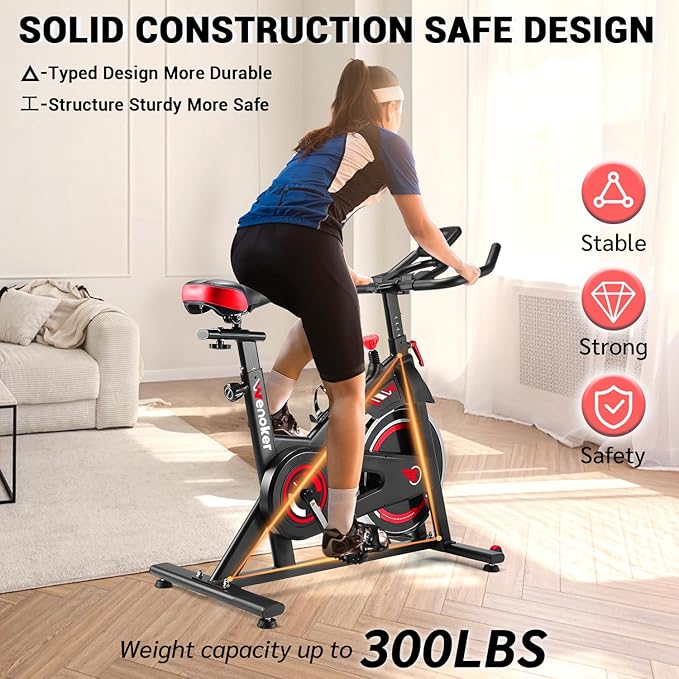Exercise Bike, Wenoker Stationary Bike for Home, App Supported Indoor Bike with Silent Belt Drive, Heavy Flywheel, Multi-grips Handlebar and Upgraded Digital Display
