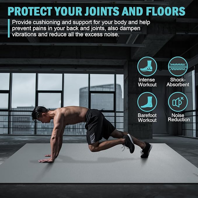 Large Exercise Mat 8'x5'|12'x6' Workout Mat for Home Gym Mats Exercise Heavy Duty Gym Flooring Fitness Mat Large Yoga Mat Cardio Mat for Weightlifting, Jump Rope, MMA, Shoe-Friendly