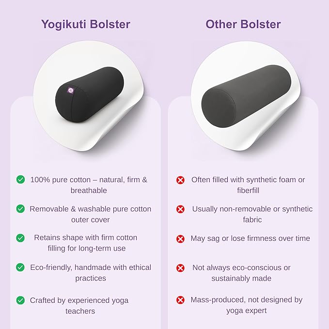 Yogikuti Iyengar Yoga Bolster for Restorative Yoga and Meditation – Lightweight Cotton Support Pillow with Handle for Easy Carry, Versatile for Pose Modification, Balance, Back Relief, and Relaxation