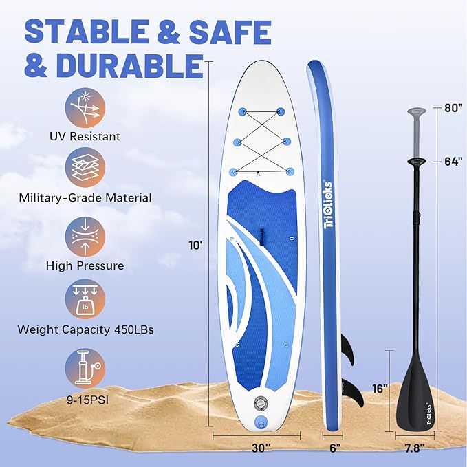 10' Inflatable Stand Up Paddle Board, Ultra-Light Wide Yoga Board for All Skill Levels with Premium SUP Paddleboard Accessories, 84L Waterproof Bag, Non-Slip Comfort Deck for Youth & Adults