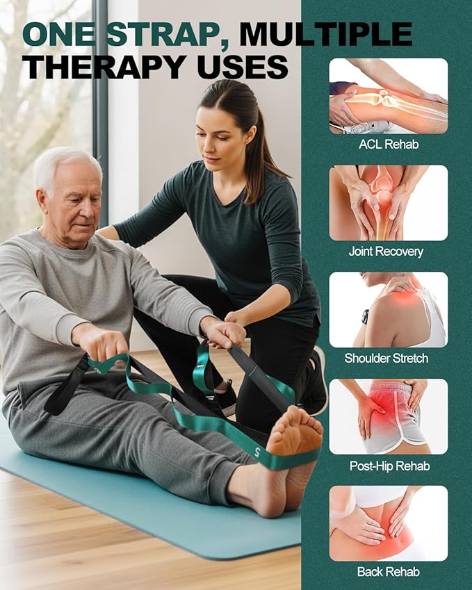 Trideer Stretching Strap for Physical Therapy, Non-Elastic Yoga Straps for Stretching with 10 Loops, Durable Nylon Stretch Bands for Exercise, Pilates, Gymnastics, Leg Stretcher with Guidance and Drawstring Bag