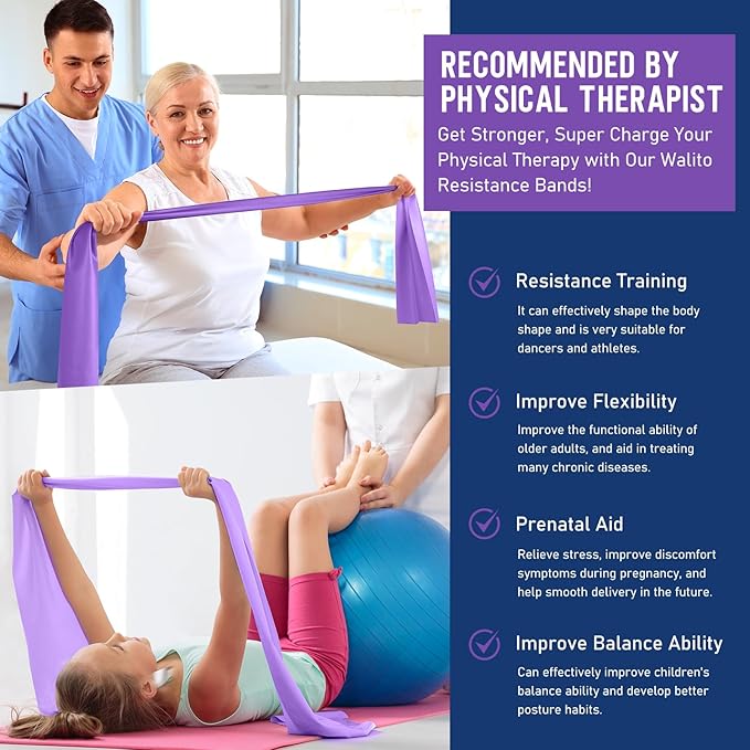 WALITO Resistance Bands for Working Out, Exercise Bands for Women and Men, Workout Bands for Physical Therapy, Stretch, Recovery, Pilates, Rehab, Strength Training and Home Gym