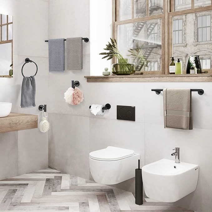 10-Piece Towel Bar Set Matte Black Bathroom Hardware 23.6 in