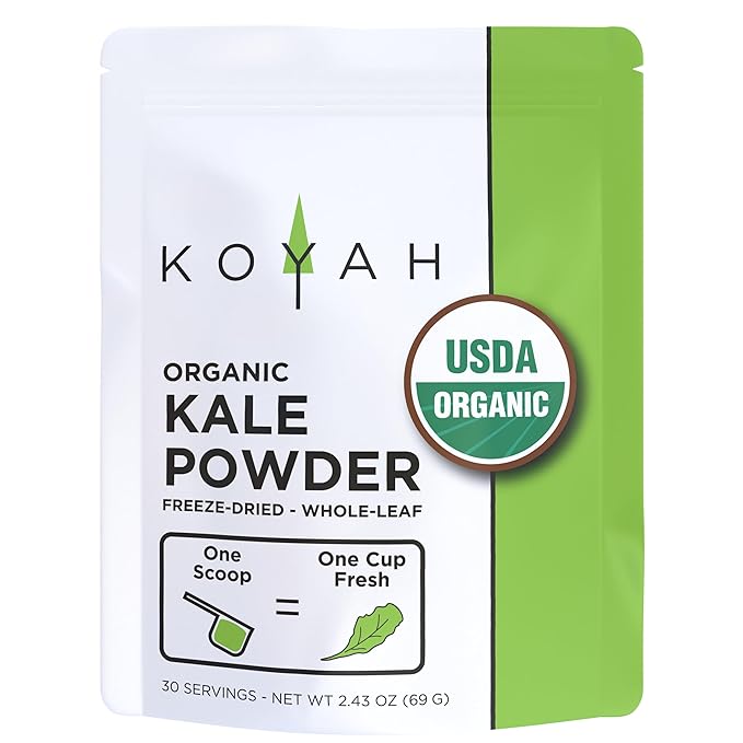 KOYAH - Organic USA Kale Powder (Equivalent to 30 Cups Fresh): Freeze-dried, Whole-Leaf Powder
