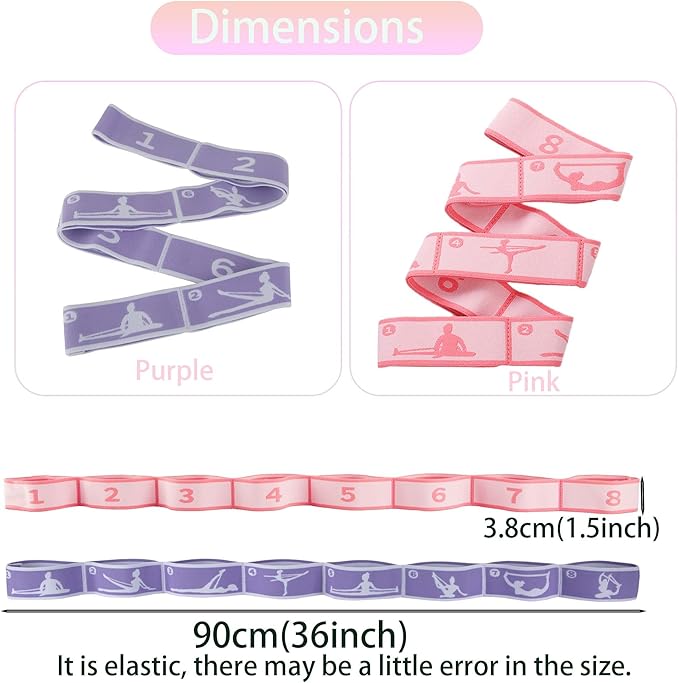 2pcs Stretch Strap for Kids,Elastic Yoga Stretching Strap with Loops, Multi-Loop Adjustable Exercise Stretching Bands,Stretching Resistance Ballet Bands for Dance, Latin, Gymnastics Exercis -8Loops