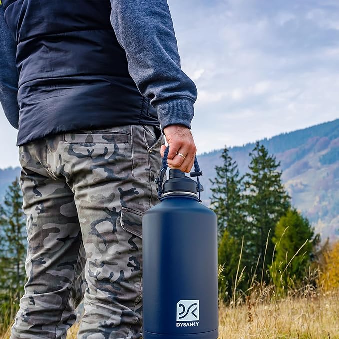 1 Gallon Water Bottle Insulated | Thickened Stainless Steel Vacuum Metal Water Jug | Portable Sports Large for Gym and Hiking with Straw, Carrier Bag, Handle Strap | BPA-Free 128 oz