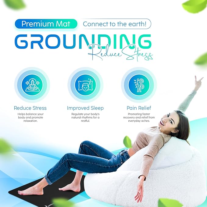 Grounding Mat for Feet, Chair & Yoga | Earthing Grounding Mat for Pain Anxiety Pain Relief, Inflammation | Spacious Grounding Pads for Sleep & Wellness | Includes Grounding Tester, Cable & Mat Tester