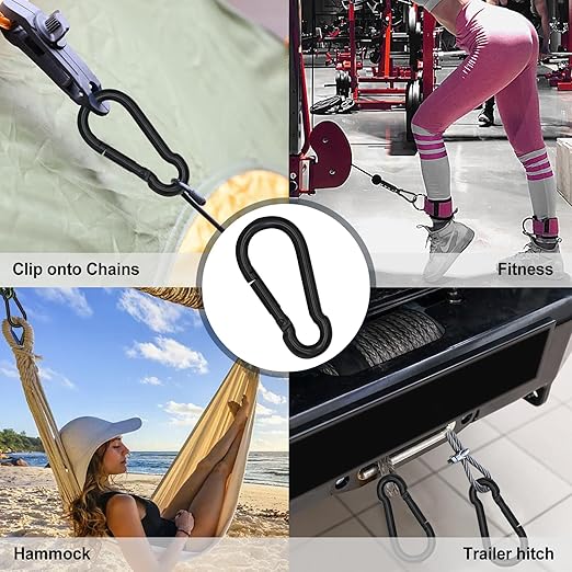 KINLINK 1 Pack Black Carabiner Clip, 4 inch Heavy Duty Spring Snap Hook, Caribeener Clips for Outdoor Camping, Swing Set, Hammock, Hiking Travel, Fishing, Weight Lifting Machine