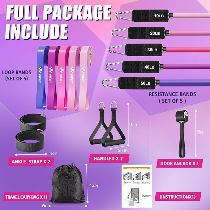 WHATAFIT Resistance Bands, Exercise Bands,Resistance Bands for Working Out, Work Out Bands with Handles for Men and Women Fitness, Strength Training Home Gym Equipment